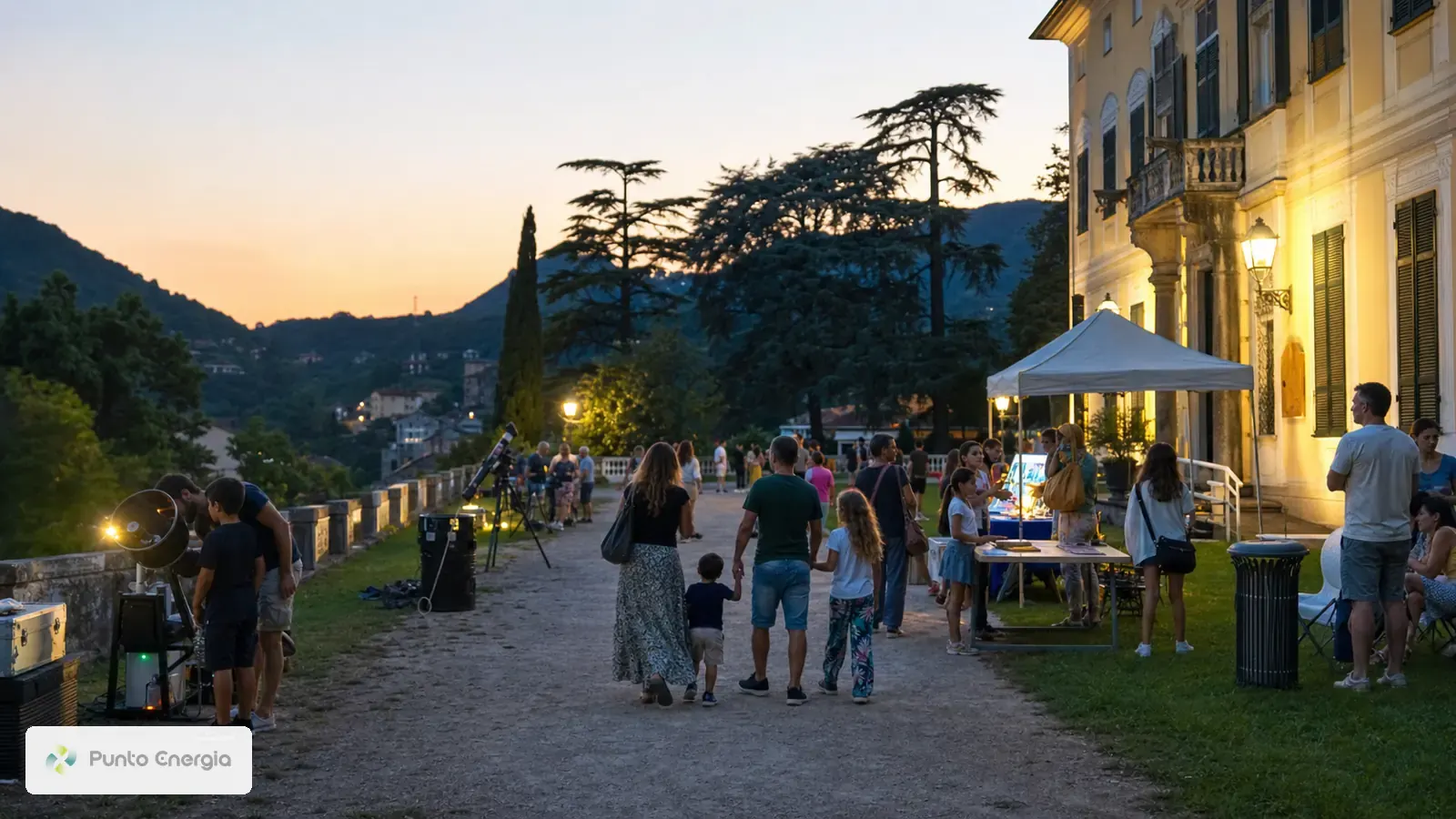 Visitors attending a cultural event in the grounds of Villa Borzino in Busalla