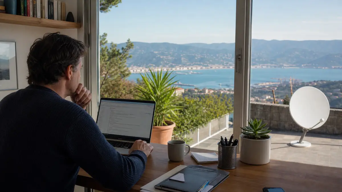 Lavoro da casa sulle colline della Spezia con collegamento satellitare