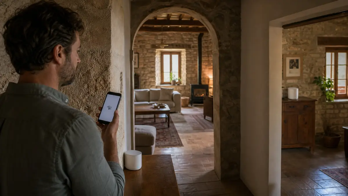 Controllo del Wi-Fi e dei nodi Mesh in una casa italiana con muri in pietra