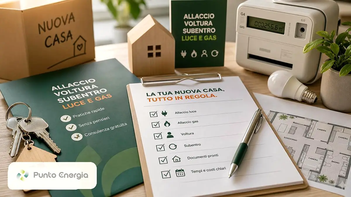 Documenti, chiavi e contatore per allaccio luce e gas con Punto Energia
