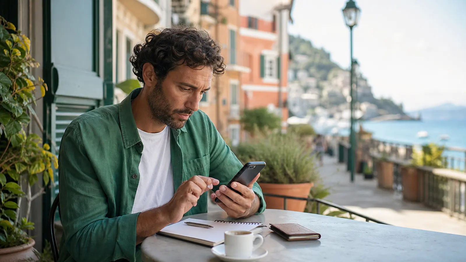 Traveller checking phone eSIM compatibility before a trip to Italy